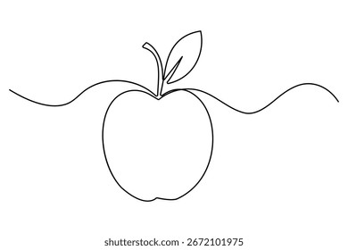 Una línea de fruta de manzana continua que dibuja el contorno vegano Ilustración vectorial mínima
