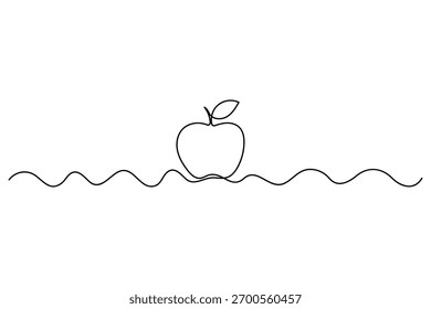 One line continuous apple fruit drawing vegan outline minimal vector illustration
