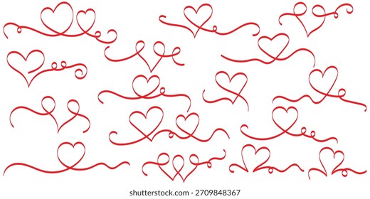 Ilustrador de Vector de icono de forma de corazón de una línea de arte continuo sobre fondo blanco. Líneas del corazón. Dibujo de línea continua de dos corazones.