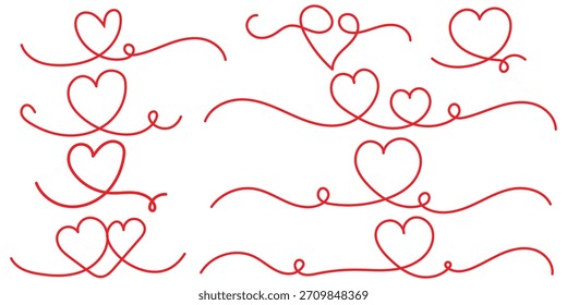 Ilustrador de Vector de icono de forma de corazón de una línea de arte continuo sobre fondo blanco. Líneas del corazón. Dibujo de línea continua de dos corazones.