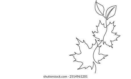 One line continuous autumn leaves symbol concept. Silhouette Canadian maple acer tree. Digital white single line sketch drawing vector illustration