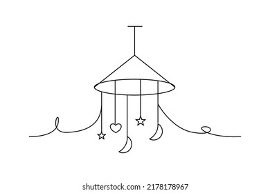 One line continuous of baby hanging toys. Minimalist style vector illustration in white background.