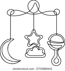 One line continuous of baby hanging toys. Minimalist style vector. one line Icon drawing
