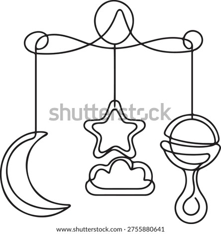 One line continuous of baby hanging toys. Minimalist style vector. one line Icon drawing
