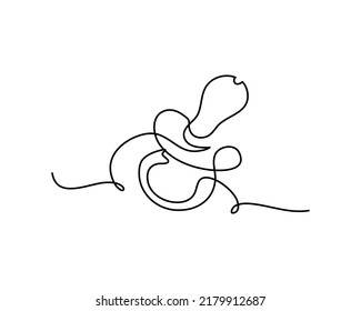 One line continuous of baby pacifier. Minimalist style vector illustration in white background.