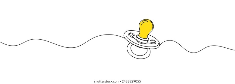 One line continuous of baby pacifier. Minimalist style vector illustration in white background.