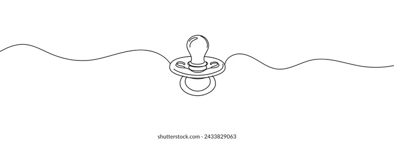 One line continuous of baby pacifier. Minimalist style vector illustration in white background.