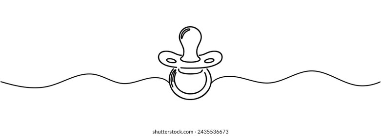 One line continuous of baby pacifier. Minimalist style vector illustration in white background