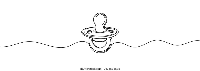 One line continuous of baby pacifier. Minimalist style vector illustration in white background