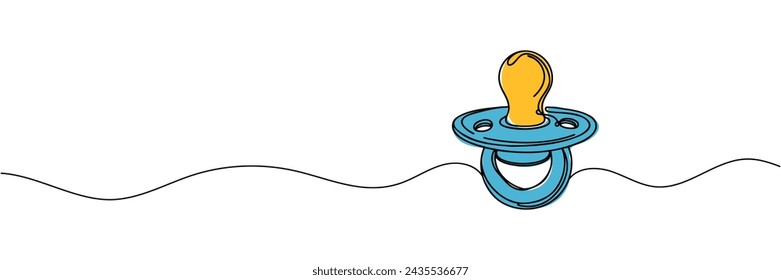 One line continuous of baby pacifier. Minimalist style vector illustration in white background