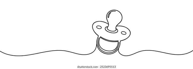 One line continuous of baby pacifier. Minimalist style vector illustration in white background.