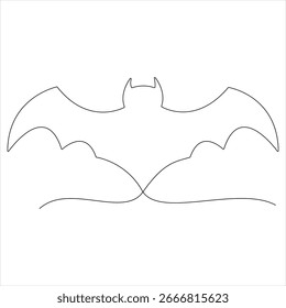 One line continuous bat outline of halloween concept banner vector illustration