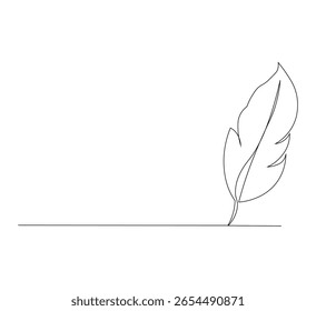 Icono de pluma de pájaro continuo de una línea que representa la Ilustración vectorial de línea editable, fondo blanco