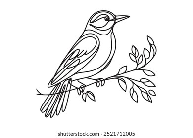 One line continuous bird. Sitting bird line art outline vector illustration.Animal bird flying continuous outline.