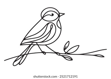 One line continuous bird. Sitting bird line art outline vector illustration.Animal bird flying continuous outline.