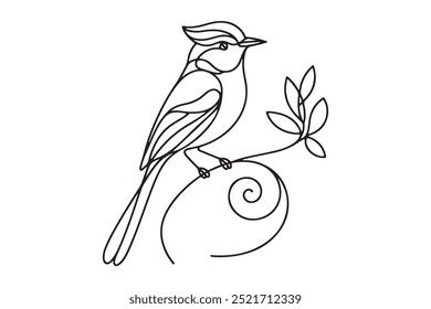 One line continuous bird. Sitting bird line art outline vector illustration.Animal bird flying continuous outline.