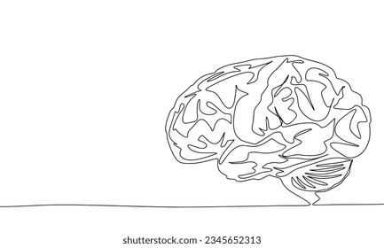 Una línea de cerebro continuo. El concepto de banner de salud de arte en línea. Dibujado a mano, ilustración del vector de contorno.