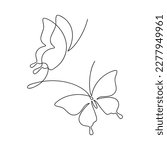 One line continuous butterflies drawing. Minimal vector  illustration. Hand drawn moth linear silhouette icon. Outline design element, print, banner, card, poster, brochure, logo, product packaging.