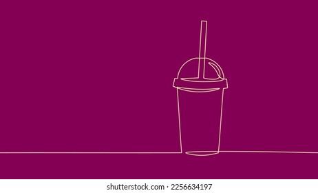 One line continuous cardboard paper cup symbol concept. Silhouette of fast food restaurant drinks coffee juice or milkshake. Digital white single line sketch drawing vector illustration