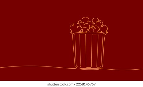 One line continuous cinema popcorn symbol concept. Silhouette of dessert holiday snack corn. Digital white single line sketch drawing vector illustration