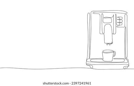 One line continuous coffee machine. Line art coffee machine outline. Hand drawn vector art