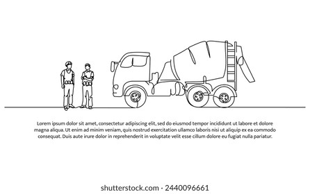 One line continuous of concrete mixer. Minimalist style vector illustration in white background.
