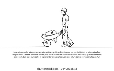 Eine durchgehende Linie von Auftragnehmern bringt Materialien. Minimalistische Stil Vektor-Illustration in weißem Hintergrund.
