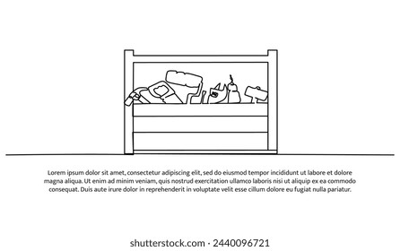 Eine Linie kontinuierlicher Ausrüstung des Fachbetriebs. Minimalistische Stil Vektor-Illustration in weißem Hintergrund.
