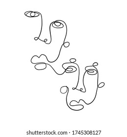 One line continuous line couple faces. Cubism face in abstract style. Black and white minimal design for modern poster, contemporary wall art decor, print for cloth. 