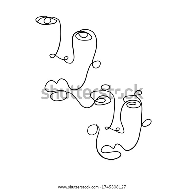 One Line Continuous Line Couple Faces Stock Vector Royalty Free