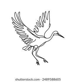 one line continuous crane bird animal vector illustration template design