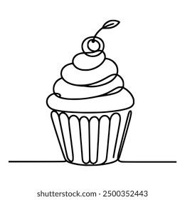 one line continuous cupcake food vector illustration template design