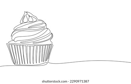 Ein Stück Cupcake. Handgezeichnete Linie Kunstmuffin Vektorgrafik.