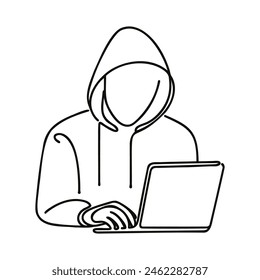 One line continuous cyber security hacker symbol. Silhouette of online financial security thief. vector illustration.