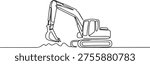 One line continuous of dig the ground using an excavator. Minimalist style vector. one line Icon drawing
