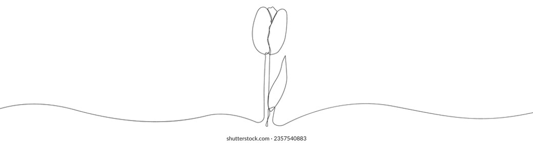 One line continuous draw tulip vector icon. Linear background tulip icon. One line hand draw tulip leaf vector symbol.