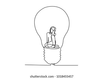 one line continuous draw woman with a light bulb, a man with a light bulb, a doctor with a lightbulb painted by hand picture silhouette. Line art. character woman male doctor, hand holding light bulb