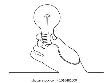 one line continuous draw woman with a light bulb, a man with a light bulb, a doctor with a lightbulb painted by hand picture silhouette. Line art. character woman male doctor, hand holding light bulb