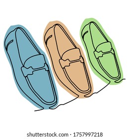 one line continuous drawing 3 colorful leather shoes
