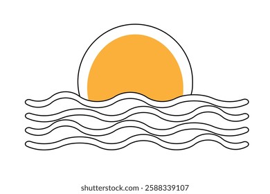 One line continuous drawing art of sunset with outline vector illustration
