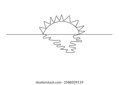 One line continuous drawing art of sunset with outline vector illustration