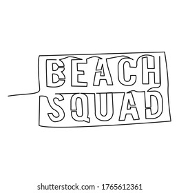 one line continuous drawing beach squad, text