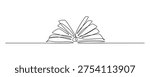 One line, continuous line drawing of a book. Minimalist illustration representing reading, knowledge, education, learning, literature, and love for books.