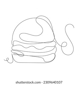 One line continuous drawing of burger. Line simple cheeseburger vector illustration
