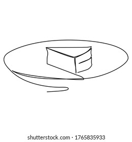 One Line Continuous Drawing A Cake On A Plate