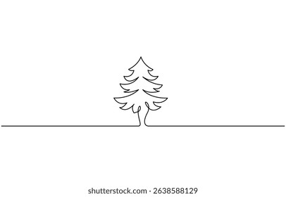 One line continuous drawing of a Christmas tree with star on top and Isolated on white background,  One line drawing Christmas tree, Christmas tree doodle Isolated.