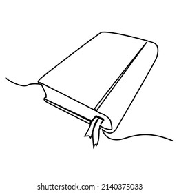 One Line Continuous Drawing Of Closed Book Thick With Bookmark