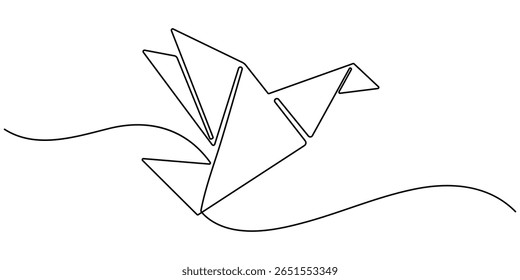 uma linha de desenho contínuo origami guindaste, Origami. Pombos. Uma linha, desenho contínuo de uma linha de origami de pássaro guindaste. Ilustração de desenho de uma linha de origami. Conceito de arte japonesa