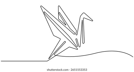 uma linha de desenho contínuo origami guindaste, Origami. Pombos. Uma linha, desenho contínuo de uma linha de origami de pássaro guindaste. Ilustração de desenho de uma linha de origami. Conceito de arte japonesa