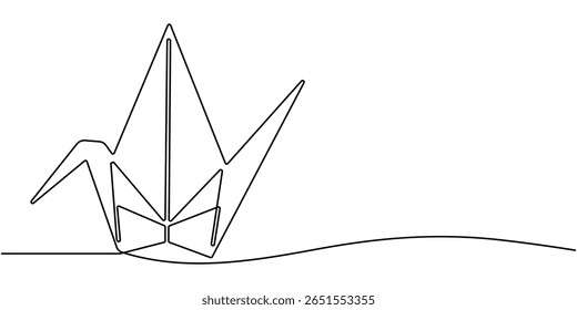 uma linha de desenho contínuo origami guindaste, Origami. Pombos. Uma linha, desenho contínuo de uma linha de origami de pássaro guindaste. Ilustração de desenho de uma linha de origami. Conceito de arte japonesa